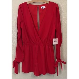 superdown Vibrant Red Tie Sleeve Romper